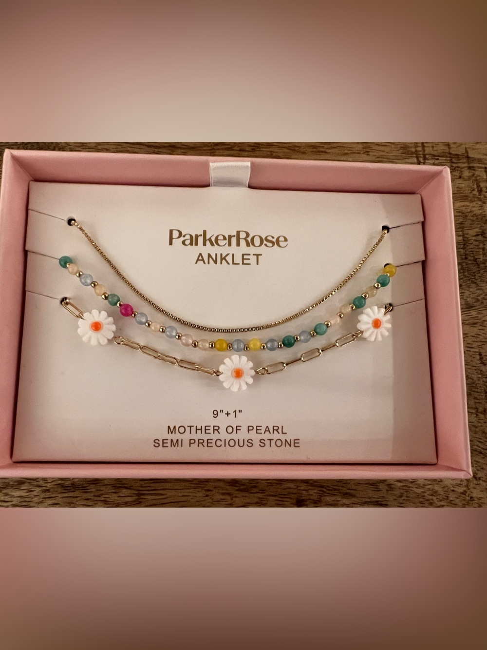 Parker Rose mother of pearl semi precious stones Anklet bracelets 3 piece set